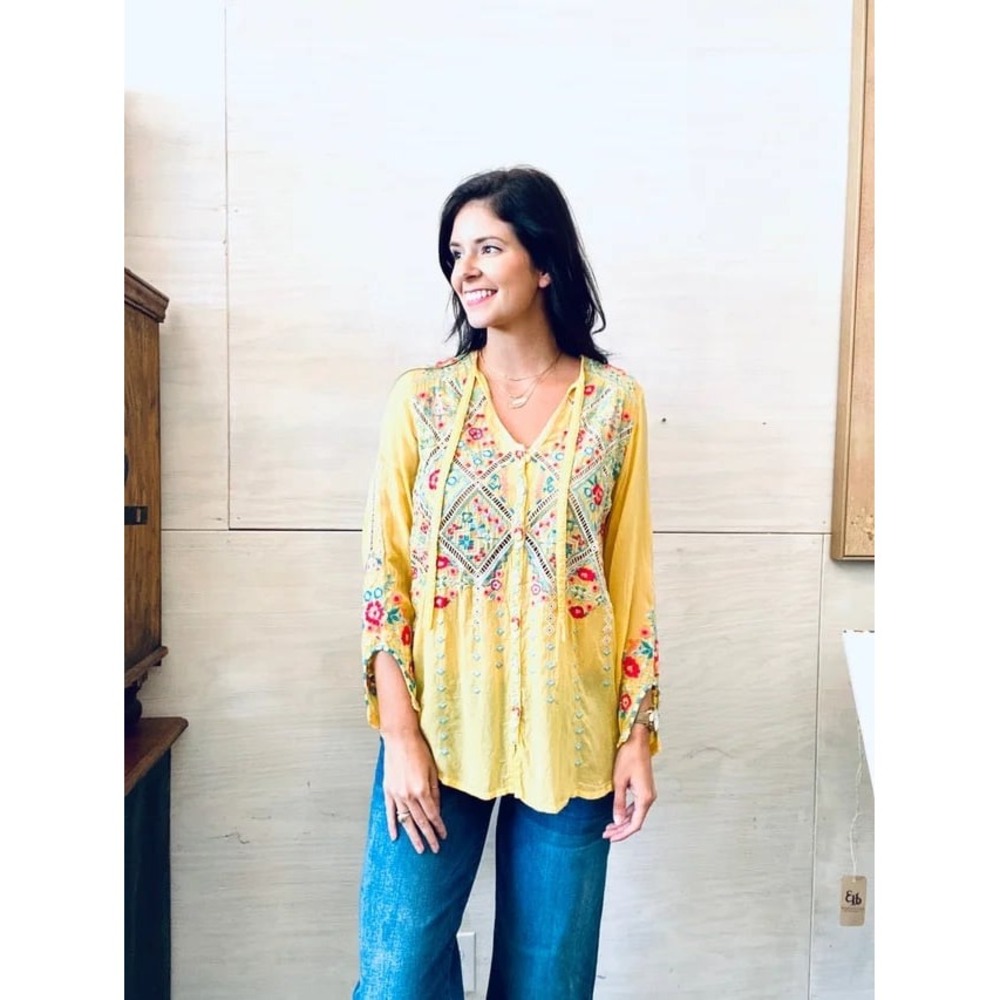 JOHNNY WAS arges embroidered georgette blouse - Picture 4 of 10